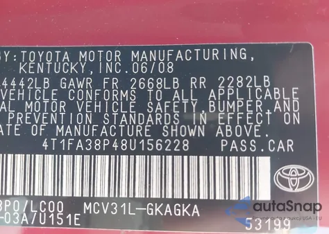 2008 Toyota Camry Solara Sle z USA, uszkodzony, nr VIN 4T1FA38P48U156228